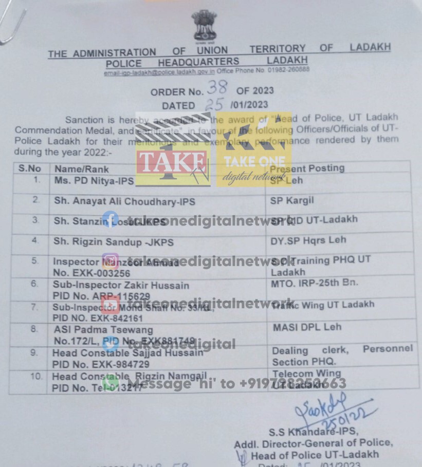 10 Police Officers/Officials of Ladakh Police awarded with Commendation Medal