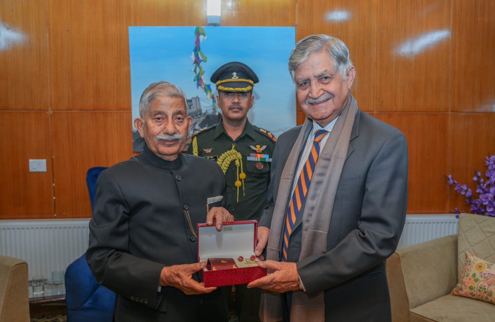 Former Chief of Army Staff Gen Ved Prakash Malik calls on LG Ladakh BD Mishra