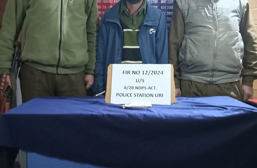 Police apprehends drug peddler in Uri, Baramulla; seizes 36 grams of contraband substances