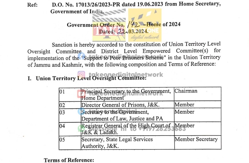 UT oversight and empowerment committees launched for prisoner support scheme in J&K