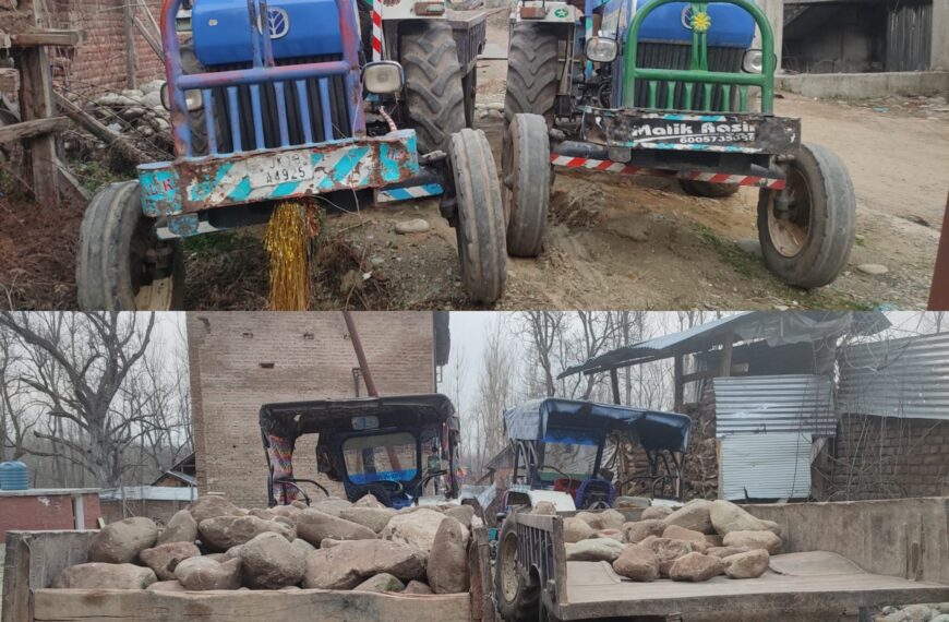 2 arrested in Kulgam as police seize tractors in illegal mining raid