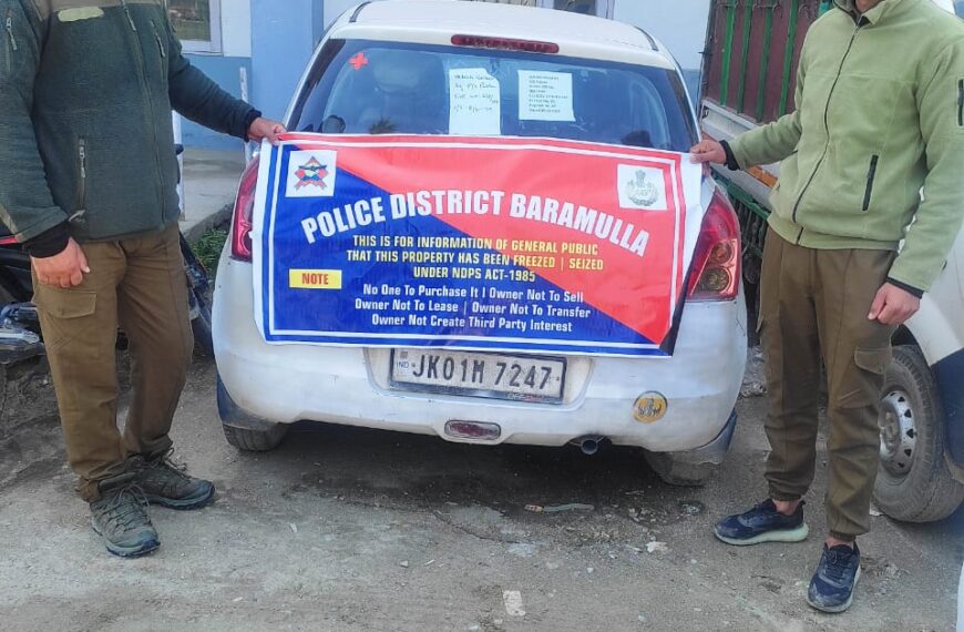 Baramulla police seizes vehicle linked to notorious drug peddler