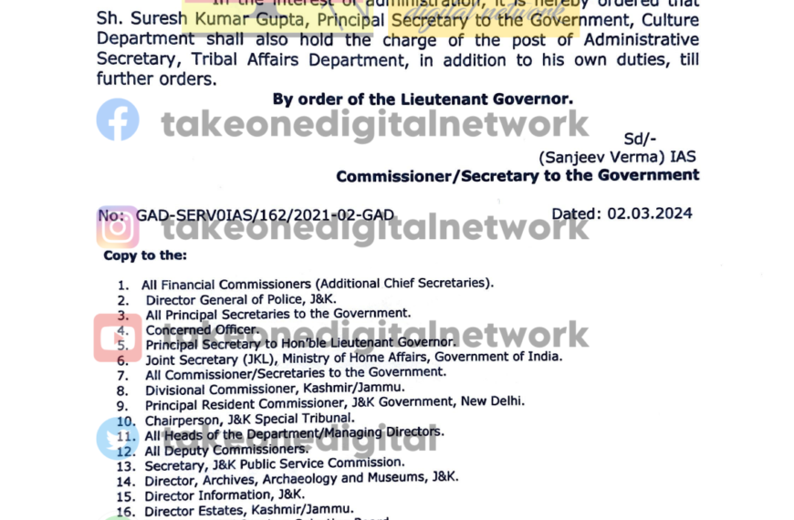 Principal Secy Culture Dept Suresh Kumar assigned additional charge of Admin Secy Tribal Affairs Dept