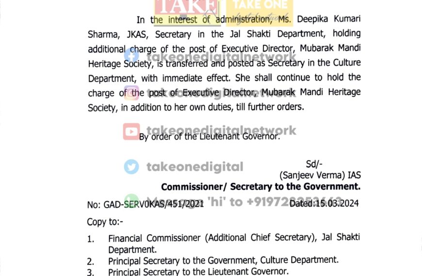 Jal Shakti Secy transferred, retains Add’l role of Executive Director at Mubarak Mandi Heritage Society