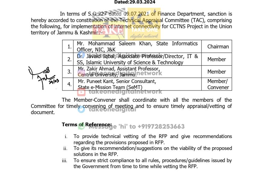 J&K Govt forms committee to improve internet connectivity for CCTNS project