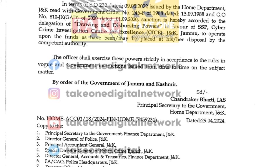 J&K Govt grants financial autonomy to SSP CICE with Drawing and Disbursing Powers