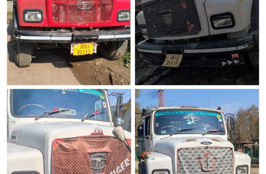 Bandipora police seize four tippers in crackdown on illegal mining