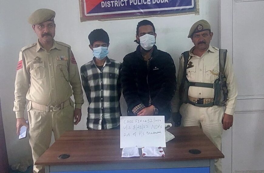 Two drug peddlers apprehended with heroin in Bhaderwah