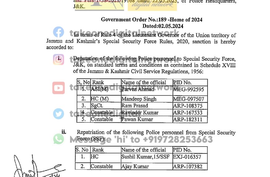 J&K Home Dept orders induction, repatriation of police personnel in Special Security Force