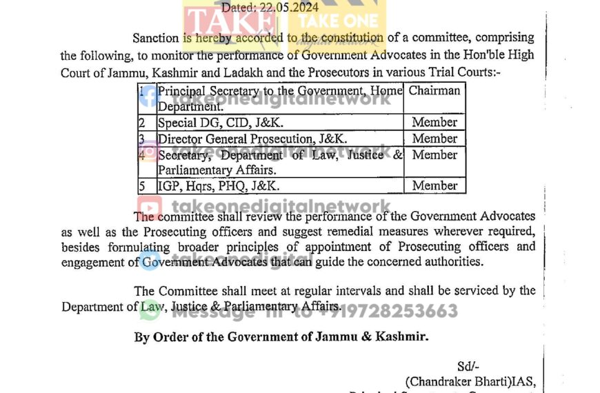 J&K Govt forms committee to monitor performance of lawyers, prosecutors