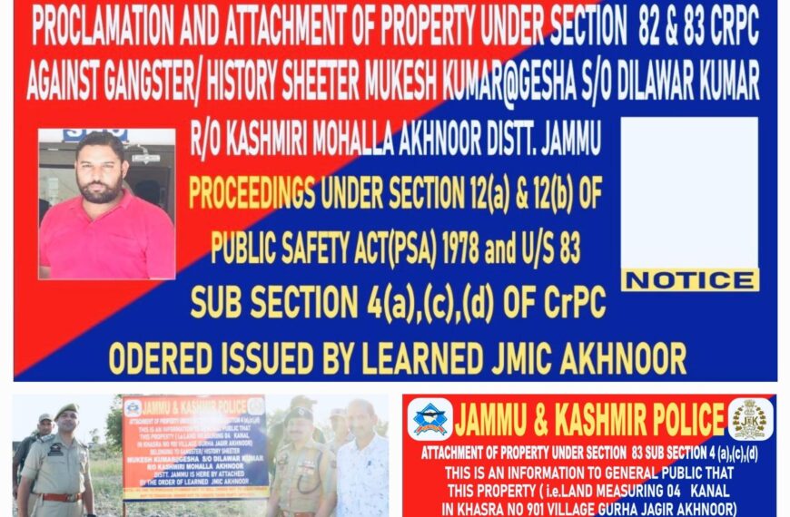 J&K police seize properties worth crores of absconding gangster in Akhnoor