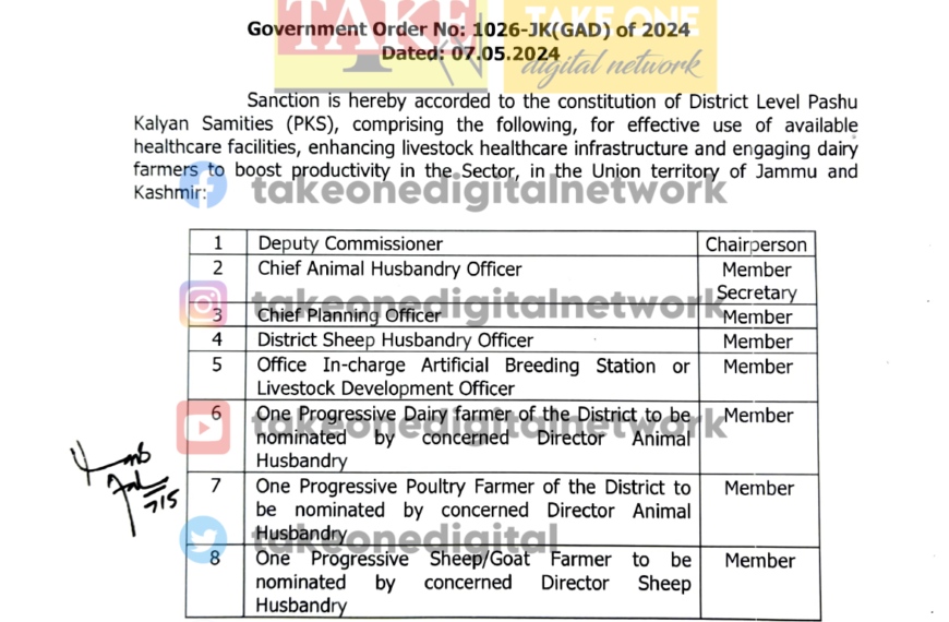 J&K Govt orders constitution of District Level Pashu Kalyan Samities