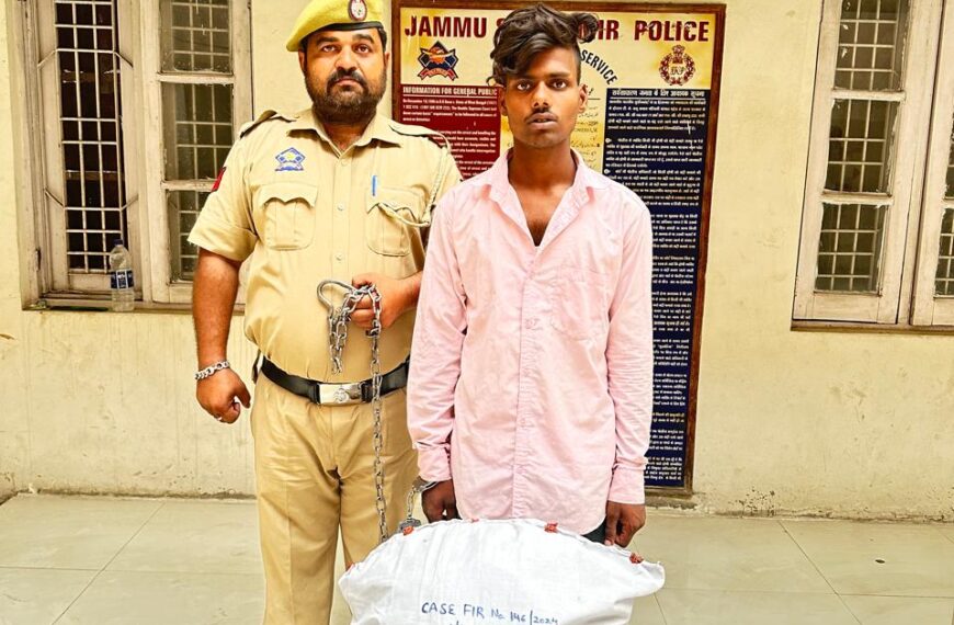 Operation SANJEEVANI: Police apprehends interstate peddler in Jammu, recovers approx 5 Kg of Ganja