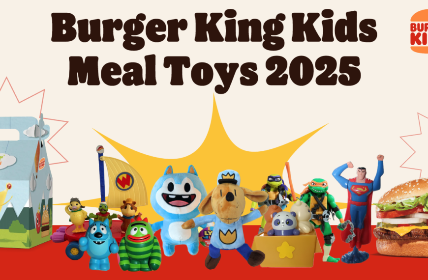 Get ready for a year of fun! This image shows the complete collection of Burger King Kids Meal toys for 2025. From Dog Man and the Wonder Pets to Superman and Lyla in the Loop, there's a toy for everyone. A Kids Meal box and a delicious-looking burger are also included.