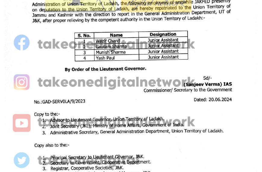 Four Erstwhile employees of JAKFED repatriated from Ladakh