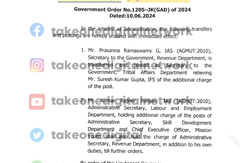 2 IAS officers transferred & posted in J&K Admin