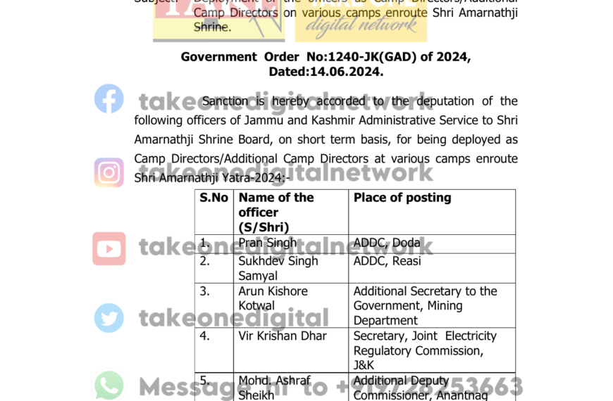 J&K Govt deploys 15 officers as Camp Director/Add’l Directors for Shri Amarnath ji Yatra