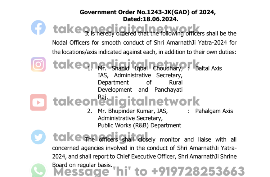 J&K Govt nominates nodal officers for smooth conduct of Shri Amarnath ji Yatra