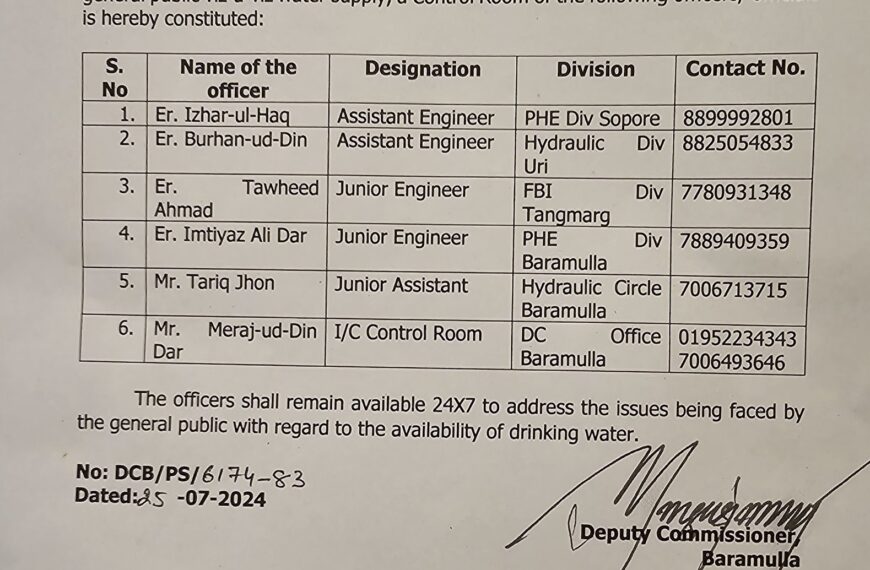 DC Minga Sherpa establishes 24X7 Control Room to address water issues in Baramulla