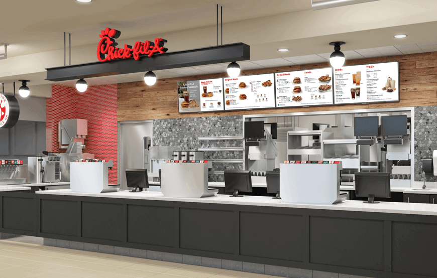 The image shows the Chick-fil-A restaurant and here you can find its Breakfast Hours