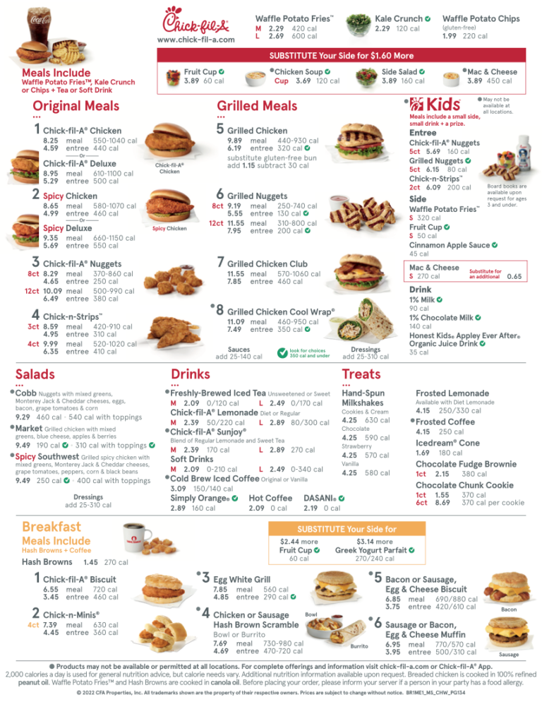 The Image shows the Chick-fil-A Menu With Prices 2024. There is various items listed in the menu along with prices.