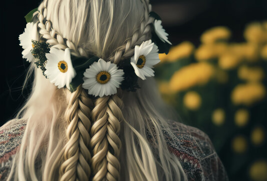 Dutch Braid with Floral Decorations Indian Wedding hairstyle