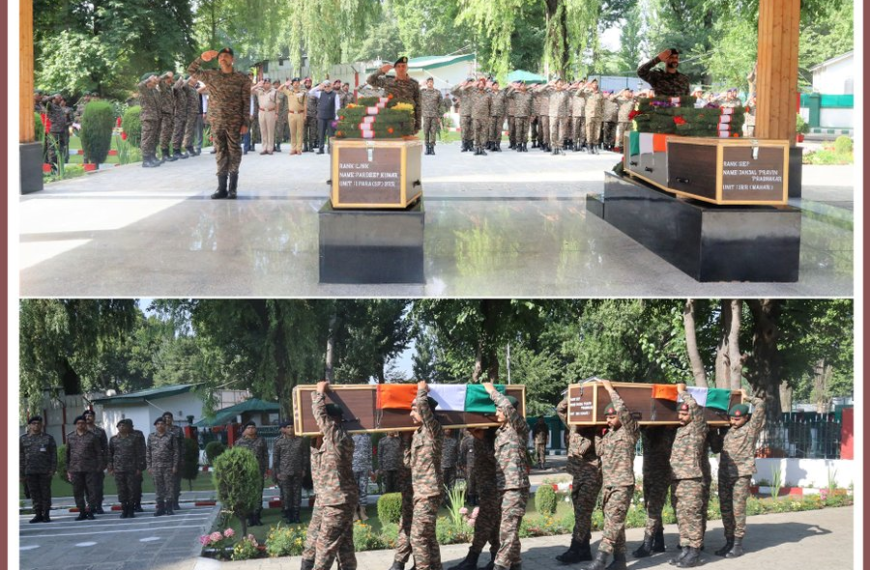 Tributes paid to Soldiers who sacrificed their lives in Kulgam encounter