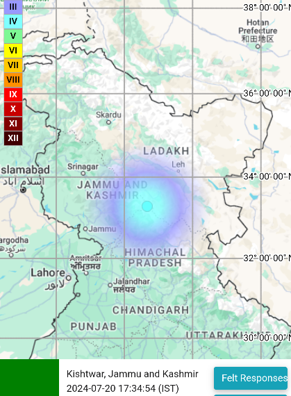 Earthquake of magnitude 3.5 hits Kishtwar