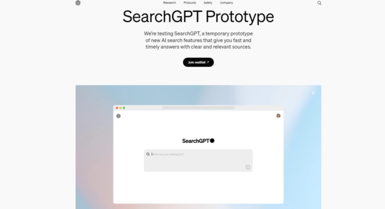 SearchGPT Prototype: A screenshot of the SearchGPT interface, where users can type their queries to get fast and relevant answers.