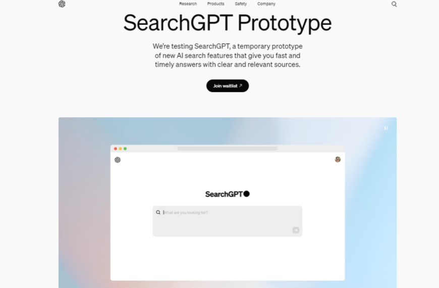 SearchGPT Prototype: A screenshot of the SearchGPT interface, where users can type their queries to get fast and relevant answers.