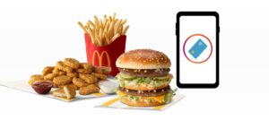 The image shows the Mcdonalds deals for today. in this image there are fries burger and a mobile screen