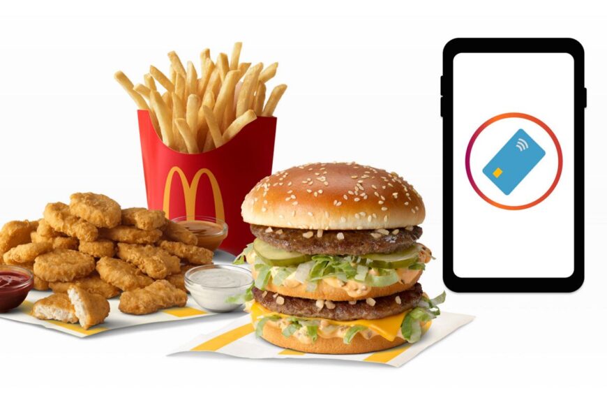 The image shows the Mcdonalds deals for today. in this image there are fries burger and a mobile screen