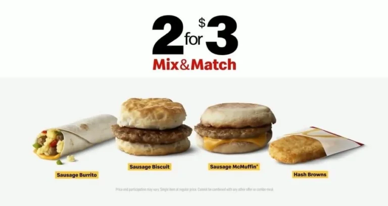 The Image shows the Mcdonald's 2 for $3.99 Deal. in the image there is McDouble McChicken Hot 'n Spicy McChicken Chicken McNuggets