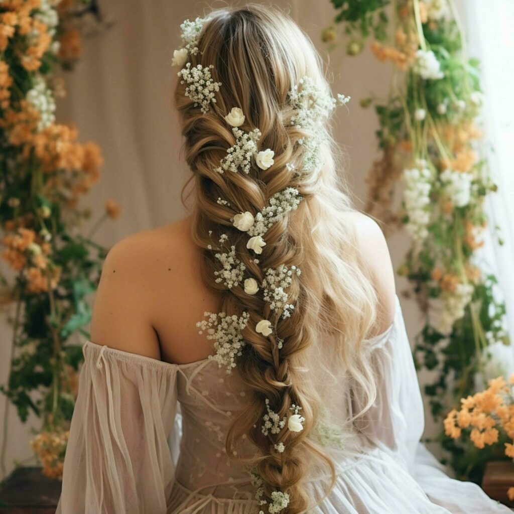 Romantic Waterfall Braid with Fresh Blooms - Indian Wedding Hairstyle