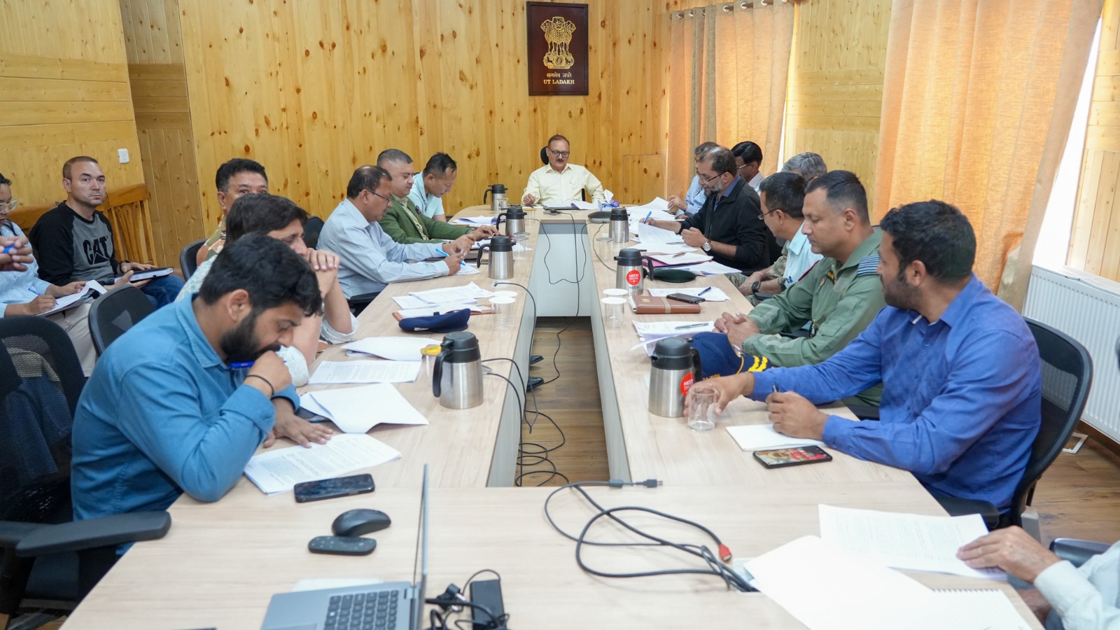 Advisor Ladakh Dr Pawan Kotwal chairs a meeting to review the arrangements for 78th Independence Day Celebration