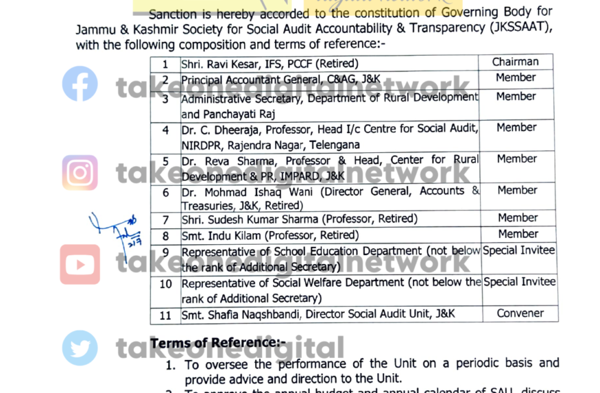 Governing Body for JKSSAAT constituted by J&K Govt