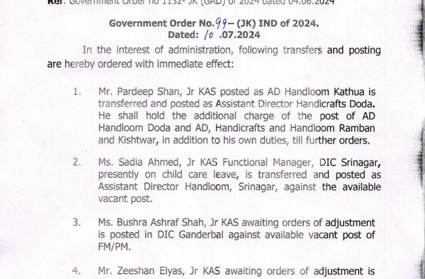 20 Junior Scale JKAS officers transferred by J&K Admin