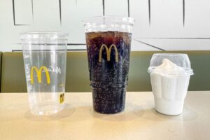 The image is of Mcdonalds drinks you can find the water coke and mcfloat. The best thing you can find here is mcdonalds water free