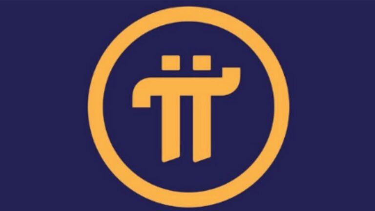 The image shows the logo of the pi cryptocurrency and depicted All About Pi Cryptocurrency