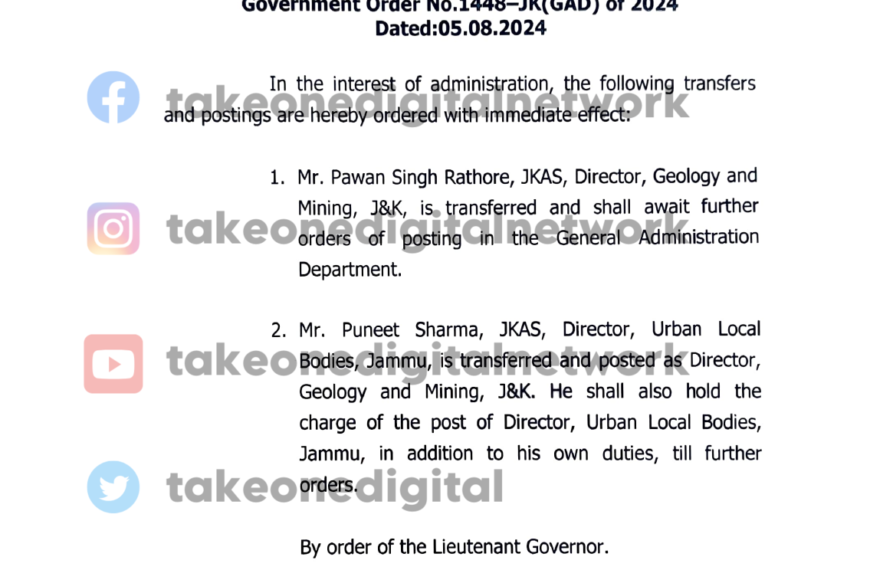 Two JKAS Officers transferred and posted in J&K Admin