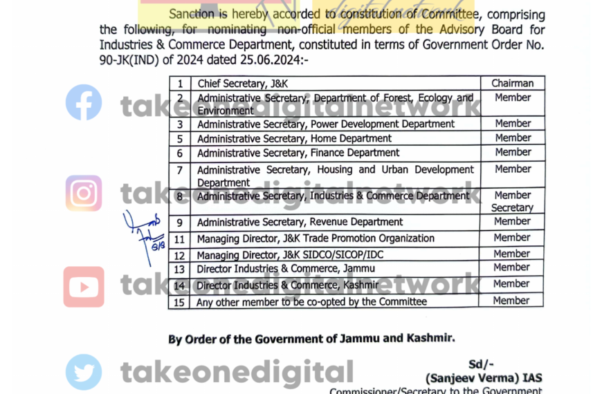 Committee formed for Nominating members of Advisory Board for Industries and Commerce Deptt