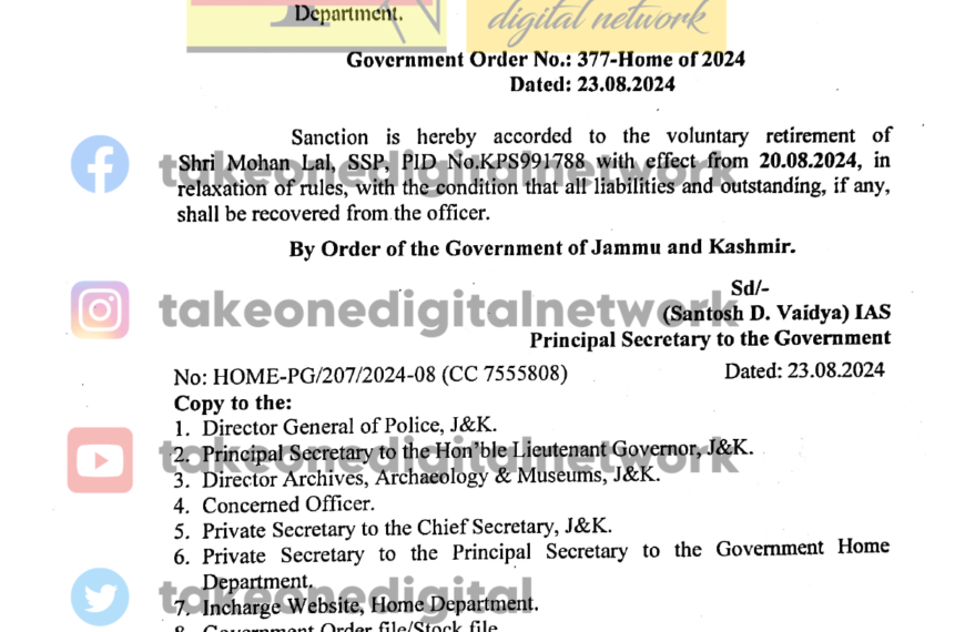 J&K Govt grants voluntary retirement to SSP Mohan Lal