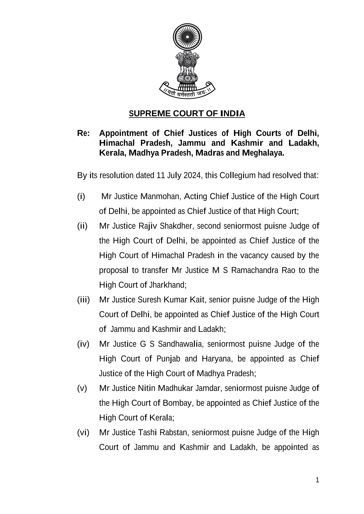 Justice Suresh Kumar Kait Appointed New Chief Justice Jammu Kashmir Ladakh