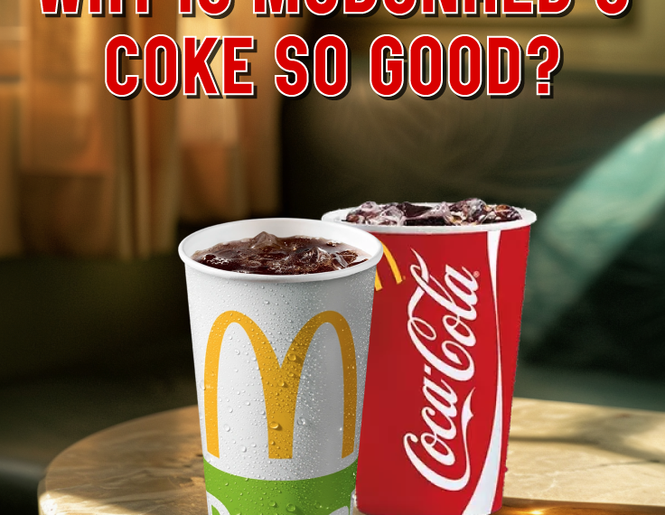 An image prompting the question: Why is McDonald's Coke so good?. It shows two cups of Coke, highlighting the connection between the brands.