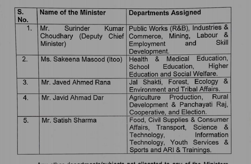 Portfolios allocated to Cabinet Ministers by LG