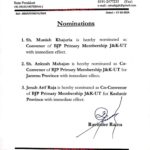 BJP President, J&K Ravinder Raina nominates Convenor and Co-Covenors for BJP Primary Membership J&K-UT