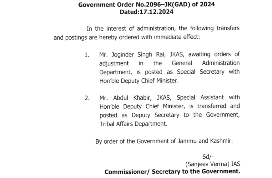 2 JKAS Officers transferred & posted