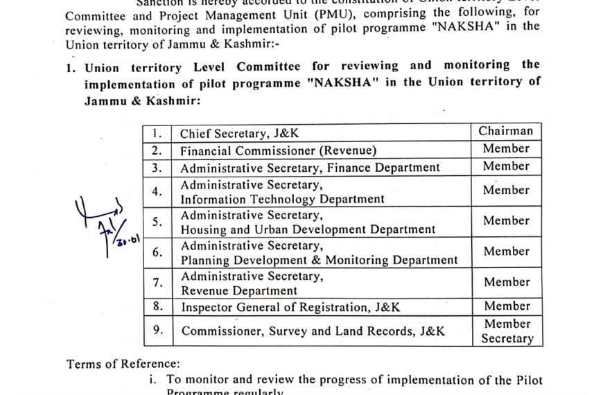 UT-Level Committee and PMU Constituted for Implementation of NAKSHA Pilot Programme in J&K